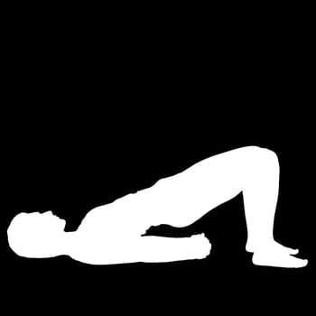 Negative silhouette of a female person performing the yoga exercise The Bridge Sethu Bandhasana.