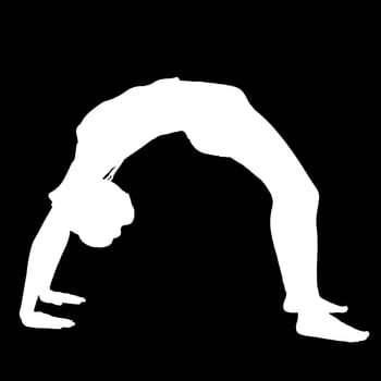 Negative silhouette of a female person performing the yoga exercise Chakrasana depicting the wheel.