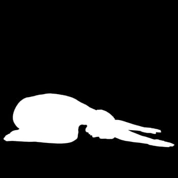 Negative silhouette of a female person performing yoga exercise Child's Pose Garbhasana.