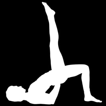Negative silhouette of a female person performing the yoga exercise The Bridge Setu Bandhasana.