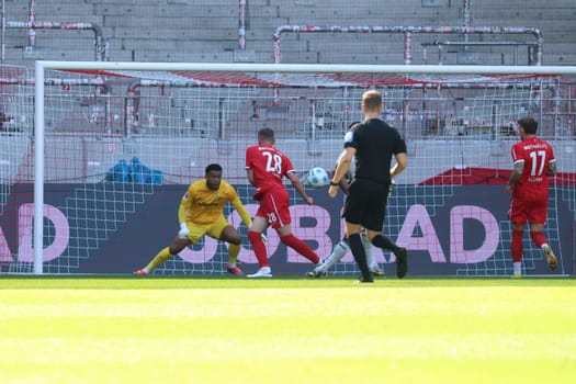 Goalkeeper Noah Atubolu (SC Freiburg) is back in goal for the football friendly: SC Freiburg - FC Basel  REGULATIONS PROHIBIT ANY USE OF PHOTOGRAPHS AS IMAGE SEQUENCES AND/OR QUASI-VIDEONann  Photo: Joachim Hahne/johapress