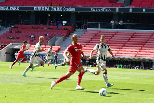 Scored to make it 5-0 for Sportclub,Lucas Höler (SC Freiburg) at the football test match: SC Freiburg - FC Basel  REGULATIONS PROHIBIT ANY USE OF PHOTOGRAPHS AS IMAGE SEQUENCES AND/OR QUASI-VIDEONann  Photo: Joachim Hahne/johapress