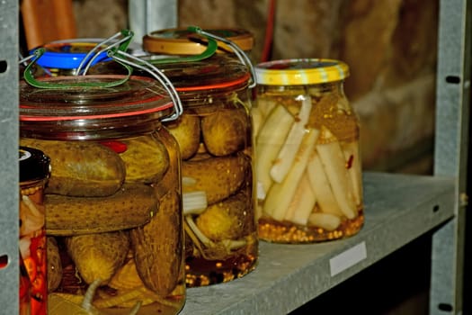 pickled cucumbers in a German cellar in autumn