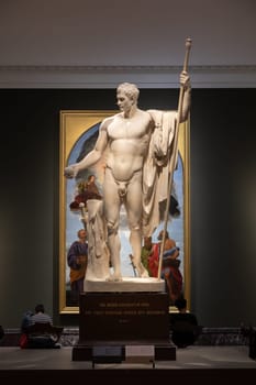 Milan, Italy - 23 September 2023: Brera antique painting museum. The Napoleon statue by Antonio Canova, 1807