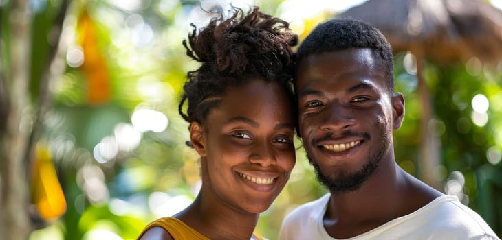 In the heart of the city, a Haitian couple finds warmth in each other's company, the cool urban setting framing their cozy embrace