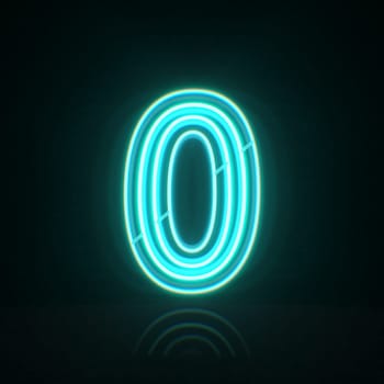 Cyan blue neon wire Number 0 ZERO 3D rendering illustration isolated on black background