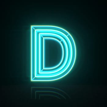 Cyan blue neon wire font Letter D 3D rendering illustration isolated on black background