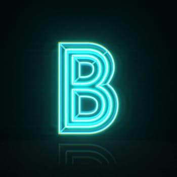 Cyan blue neon wire font Letter B 3D rendering illustration isolated on black background