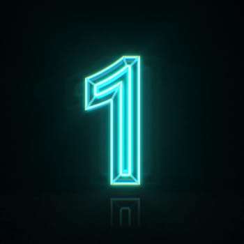 Cyan blue neon wire Number 1 ONE 3D rendering illustration isolated on black background