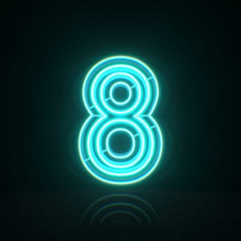 Cyan blue neon wire Number 8 EIGHT 3D rendering illustration isolated on black background