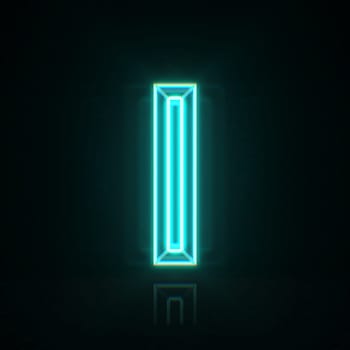 Cyan blue neon wire font Letter I 3D rendering illustration isolated on black background