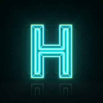 Cyan blue neon wire font Letter H 3D rendering illustration isolated on black background
