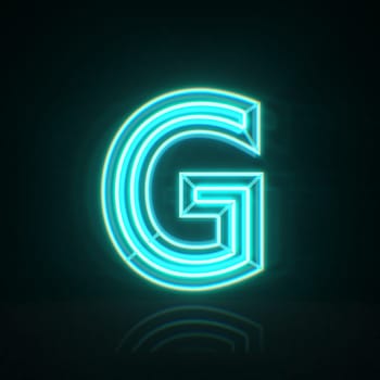 Cyan blue neon wire font Letter G 3D rendering illustration isolated on black background