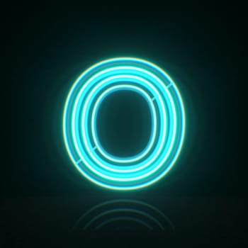 Cyan blue neon wire font Letter O 3D rendering illustration isolated on black background