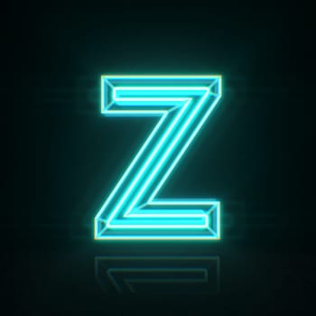 Cyan blue neon wire font Letter Z 3D rendering illustration isolated on black background