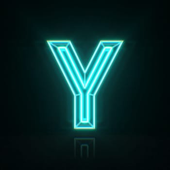 Cyan blue neon wire font Letter Y 3D rendering illustration isolated on black background