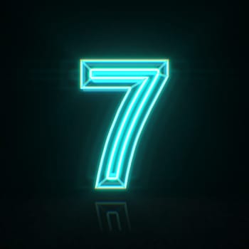 Cyan blue neon wire Number 7 SEVEN 3D rendering illustration isolated on black background