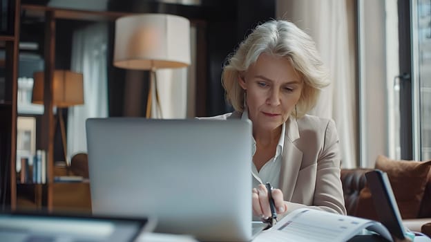 Busy happy mature business woman bank manager working