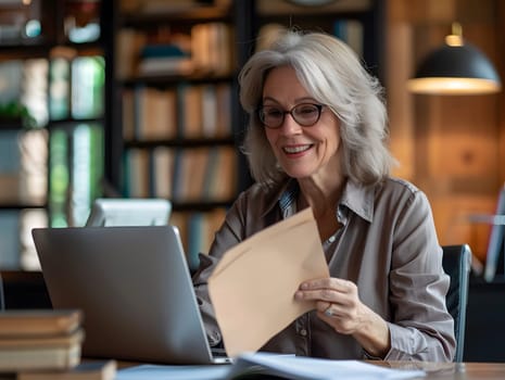 Busy happy mature business woman bank manager working