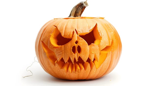 Carved Halloween jack o lantern pumpkin isolated on white background