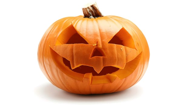 Carved Halloween jack o lantern pumpkin isolated on white background