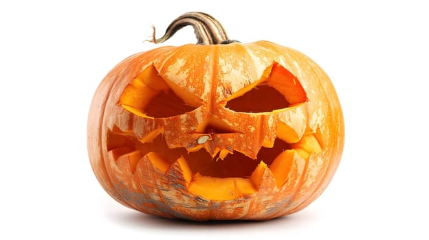 Carved Halloween jack o lantern pumpkin isolated on white background
