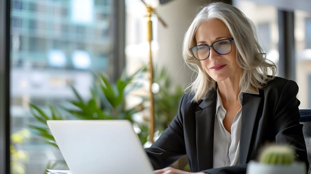 Busy happy mature business woman bank manager working
