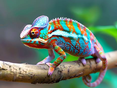 Chameleon on a branch changing color