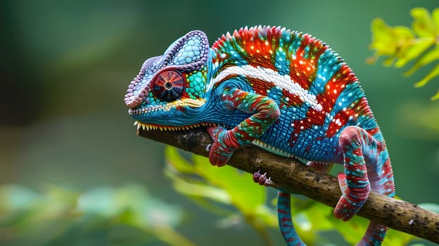 Chameleon on a branch changing color