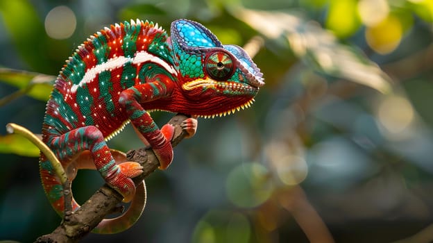 Chameleon on a branch changing color