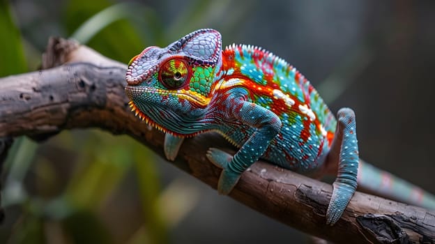 Chameleon on a branch changing color