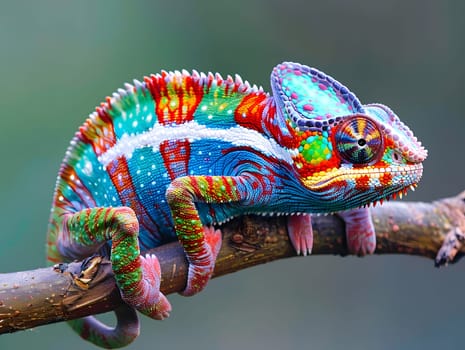 Chameleon on a branch changing color