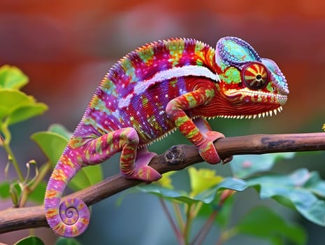 Chameleon on a branch changing color