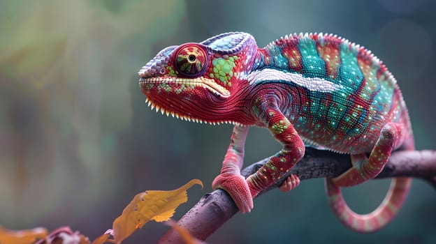 Chameleon on a branch changing color