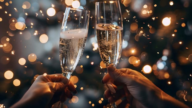Champagne glasses toasting holidays party sparky particle