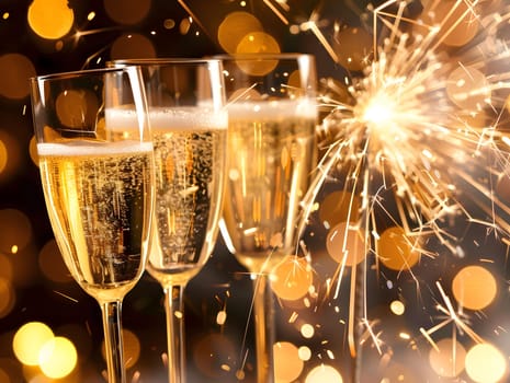 Champagne glasses toasting holidays party sparky particle