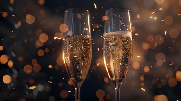 Champagne glasses toasting holidays party sparky particle