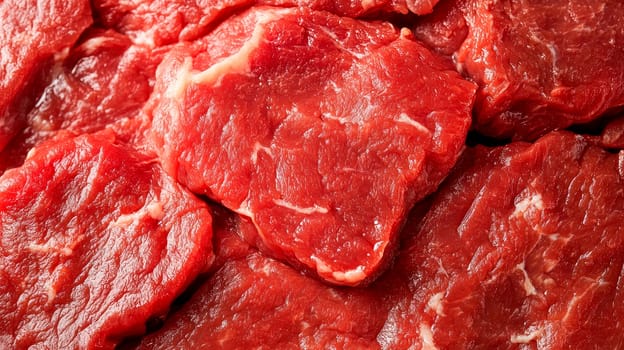 Pieces of fresh raw meat background, close-up. AI generated