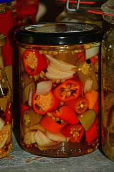 pickled chilis in a German cellar