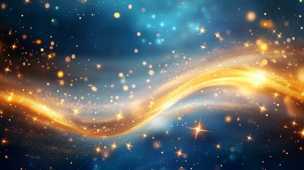 Golden bokeh, stars and glitter explosion cloud, confetti splash, twinkling scattered star dust and particles, christmas background