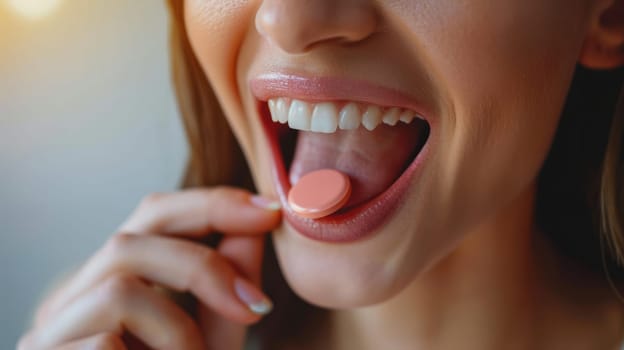A person holds a bubble gum disc and puts it on his tongue. A face can be seen expressing a cheerful mood