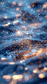 Abstract background with sun glare in the form of sparks over the water. vertical