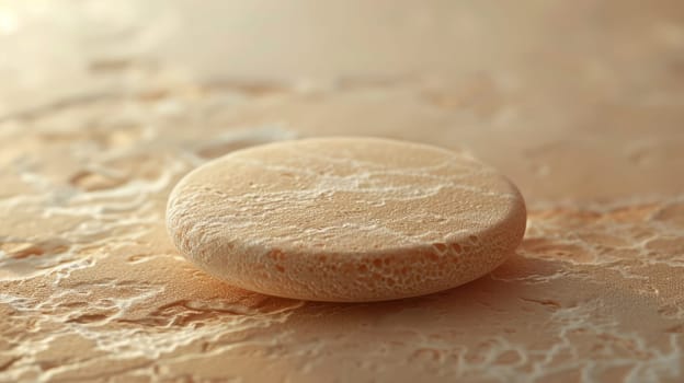 Dissolvable tablet disc close-up. A macro image of a single disc showing its texture and thinness. The background is simple and neutral in color.