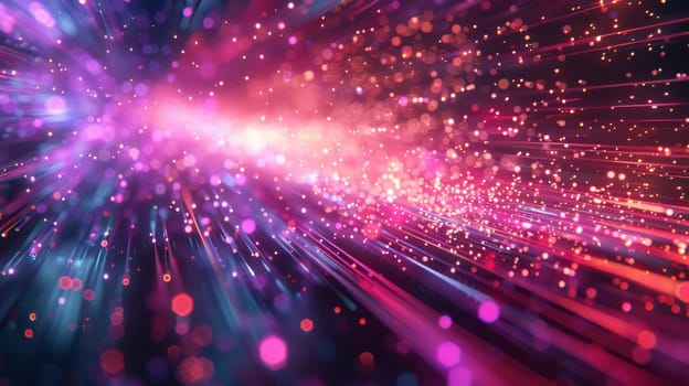 Optical fibers transmitting high-speed data, surrounded by holographic elements, sci-fi, dynamic