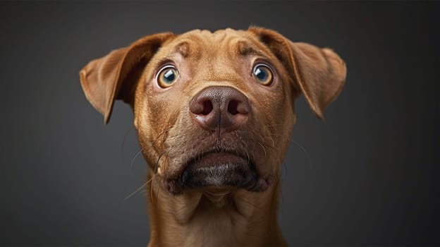 Close-up of a dog with a funny, curious facial expression, capturing a moment that highlights its personality and emotions.