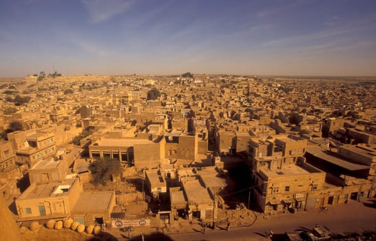 a view of the old city of Jaisalmer in the Province of Rajasthan in India.  India, Jaisalmer, January, 1998