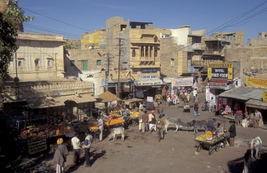 a view of a square in the city of Jaisalmer in the Province of Rajasthan in India.  India, Jaisalmer, January, 1998