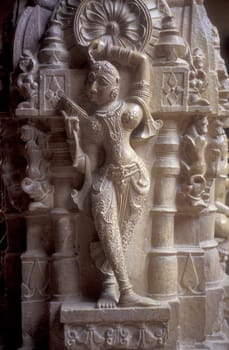 a stone Figure inside oft the Jain Temple in the Jaisalmer Fort in the city of Jaisalmer in the Province of Rajasthan in India.  India, Jaisalmer, January, 1998