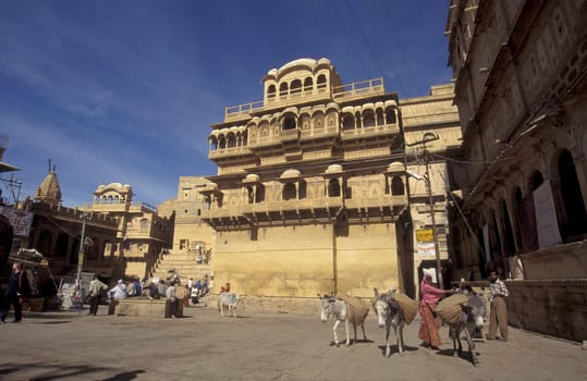 a square in the old Town in the Jaisalmer Fort with the city of Jaisalmer in the Province of Rajasthan in India.  India, Jaisalmer, January, 1998