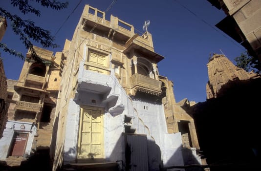 a view in the old Town in the Jaisalmer Fort with the city of Jaisalmer in the Province of Rajasthan in India.  India, Jaisalmer, January, 1998